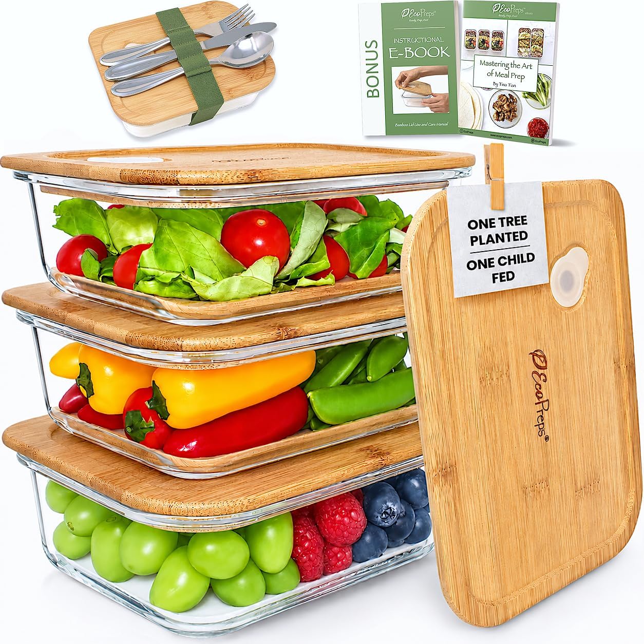 EcoPreps glass meal prep with bamboo lids